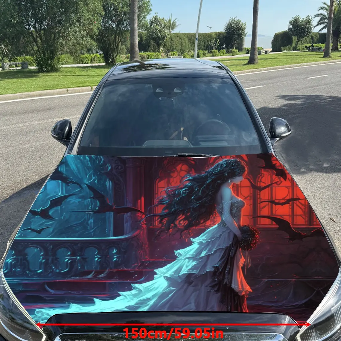 Fantasy Castle Bride Car Vinyl Wrap, PVC Material Waterproof Car Hood Sticker, Self-Adhesive Scratch-Resistant Stickers for Engi
