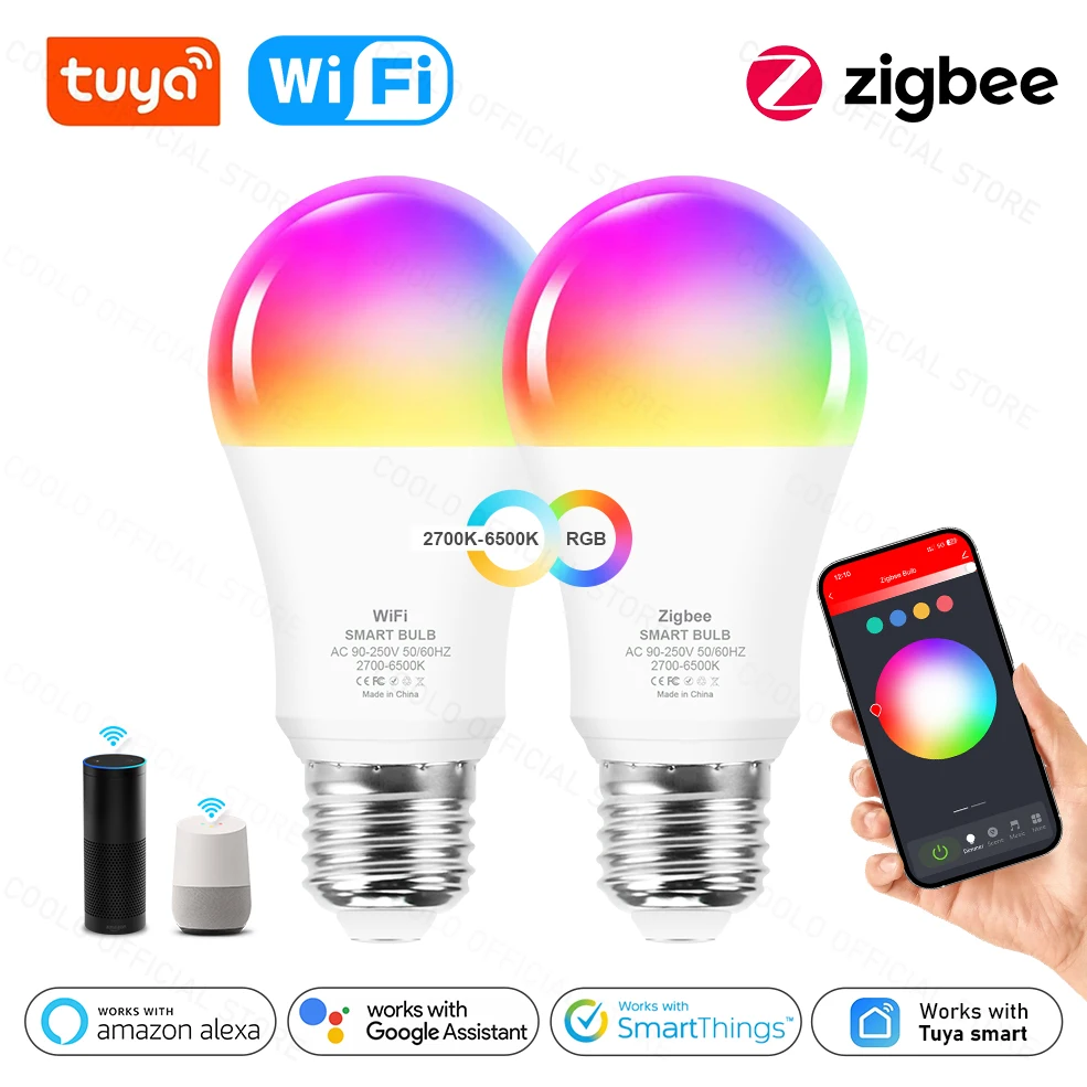 

Умная лампа Tuya Wifi/Zigbee 3,0, светодиодная лампа Alexa E27 RGB, умный дом, лампочки, совместимые с Alexa Google Assistant, умные вещи