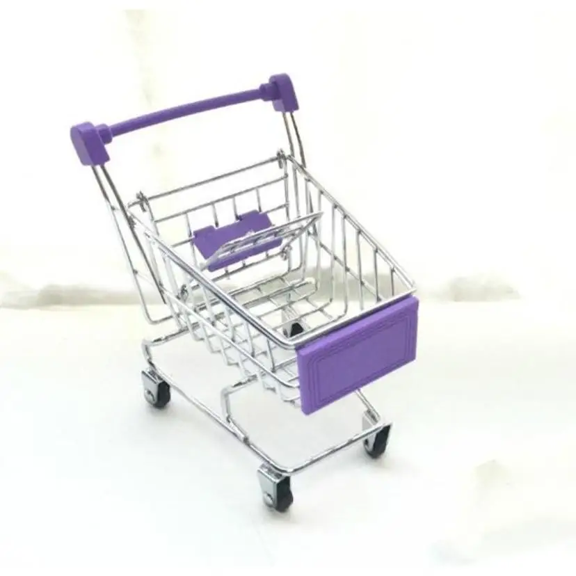 1 Pcs Creative 1:48 Mini Supermarket Shopping Trolley Cart Desktop Model Toy For Children Home Decoration Miniature Toy