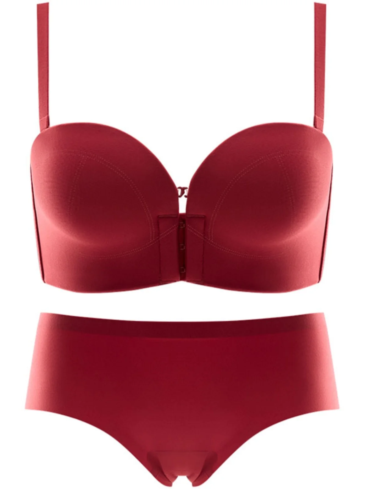Red Underwear Set Women's Thickened Strong Gathered Wedding Bride Front Button Bra And Panties Commemorative Year Ensemble