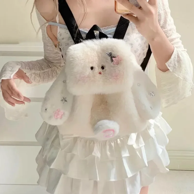 

MBTI Cute Womens Backpack Bunny Plush White Y2k Fashion Vintage Small Backpacks Original Harajuku Fluffy Casual Female New Bag