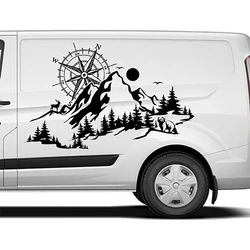 Compass Deer and Bear in The Mountains  Car Sticker Decal for Camper Rv Motorhome Caravan Van Decor
