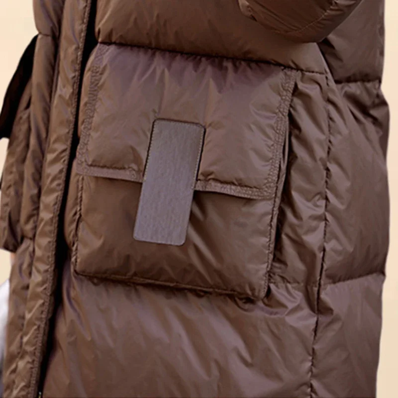 Casaco parker engrossado com capuz feminino manga longa quente à prova de vento jaqueta de inverno sólido para baixo algodão acolchoado elegante chique outwear