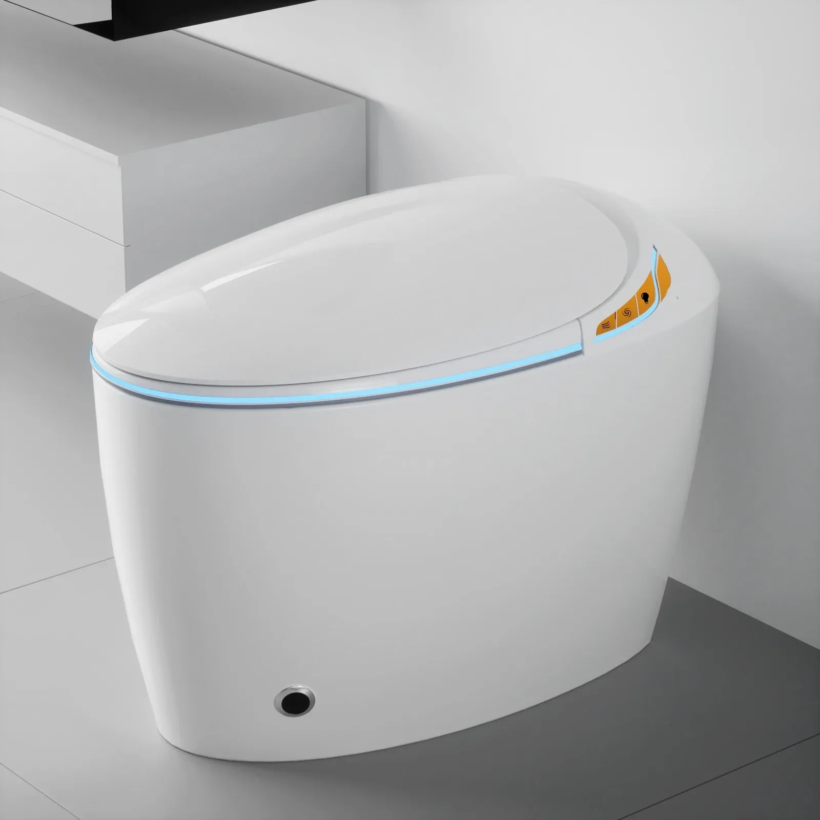 EO s Unique Smart Toilet Built-In Bidet One Piece Auto Open/Close Foot Sensor LED Display Night Light Warm Water Dryer White+ HQ