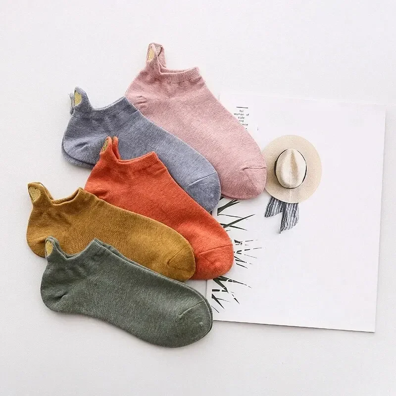 4 Pairs Lot Fashion Socks Women New Spring Color Novelty Girls Cute Heart Embroidery Casual Funny Ankle Socks Pack