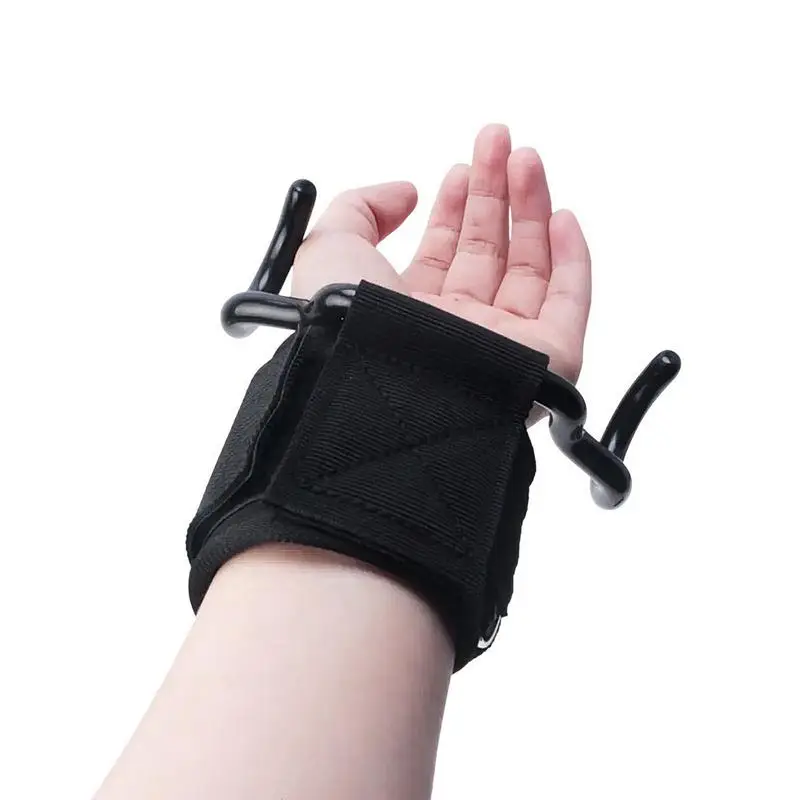 قفازات مقابض رفع الأثقال، مساعدة شديدة التحمل، خطاف شريطي للمعصم، معدات تدريب ذات قبضة ثابتة لآلة التجديف على صف الحديد