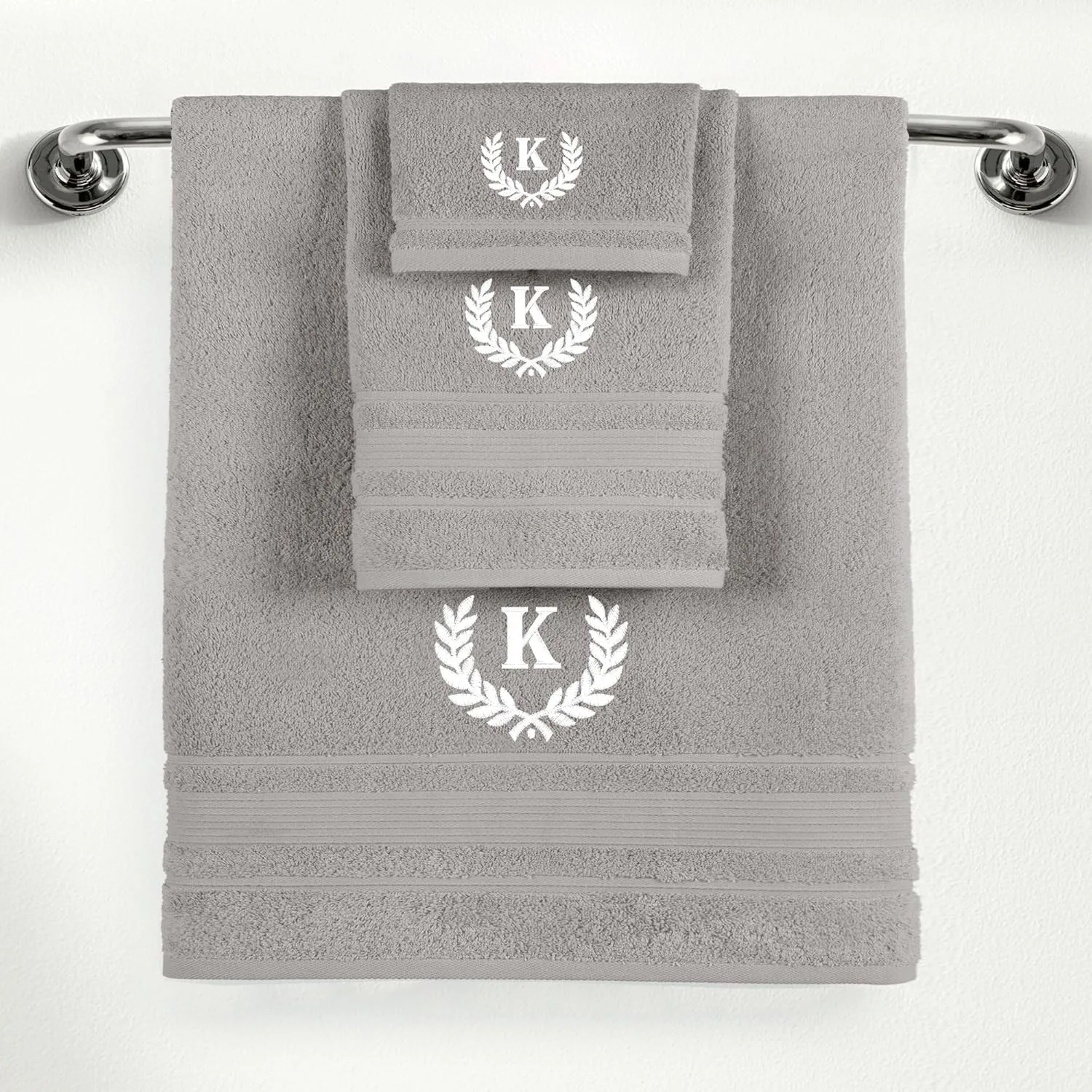 Custom Monogrammed Grey Towel Set - 3 Piece, Soft & Absorbent 100% Cotton - Perfect for Gifts, Home