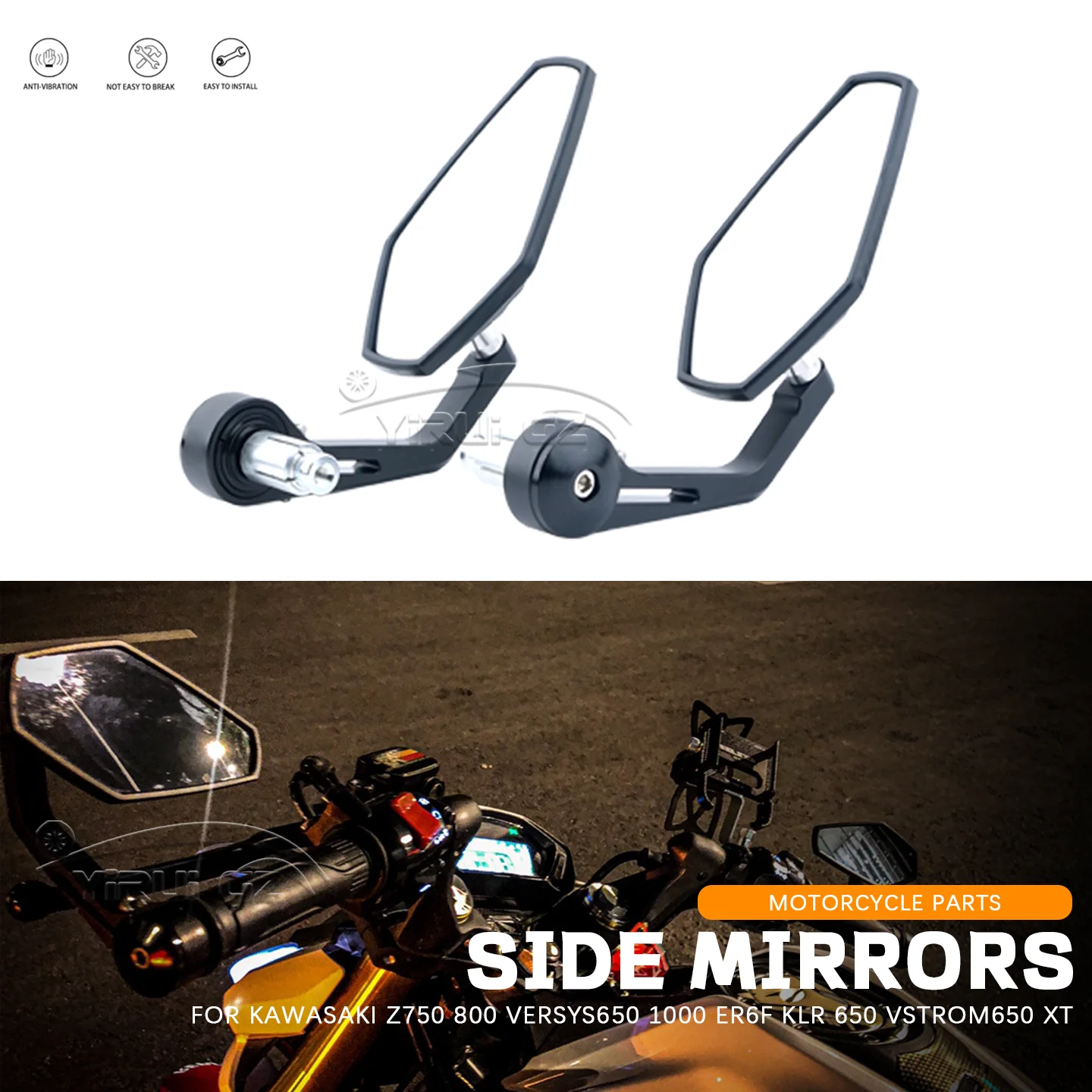 

Зеркало заднего вида для мотоцикла, крепление на руль 7/8 дюйма, боковое зеркало для мотоциклов Z750, 800, Versys650, 1000, er6f