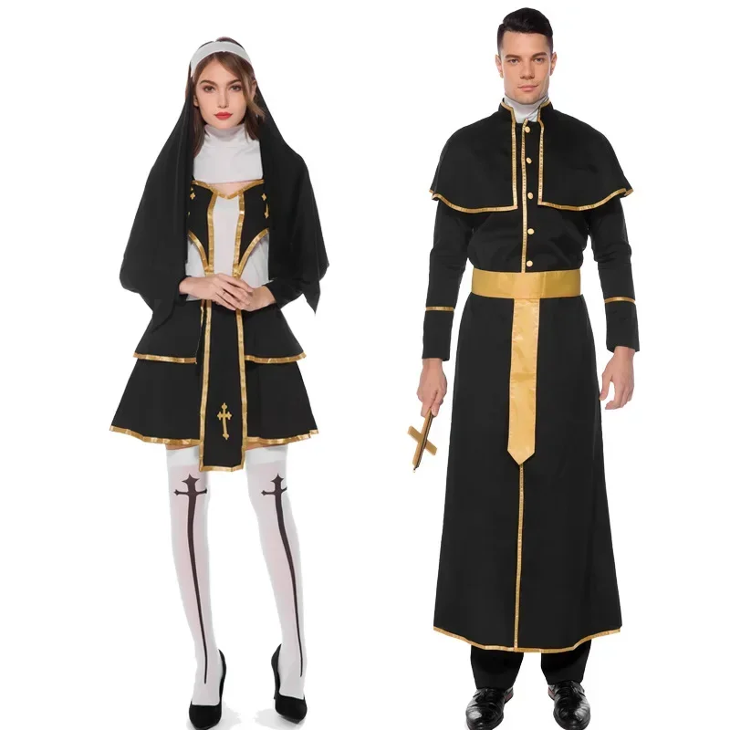 

Halloween Cosplay Nun Priest Adult Couples Costume