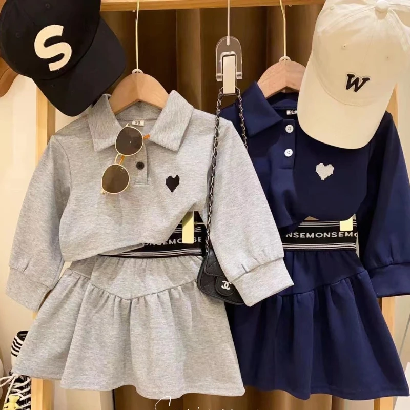

New Girls Doll Collar Long Sleeved Undershirt Spring and Autumn Short Skirt Fashion Two Piece Set, 2025 Sports Simple Set