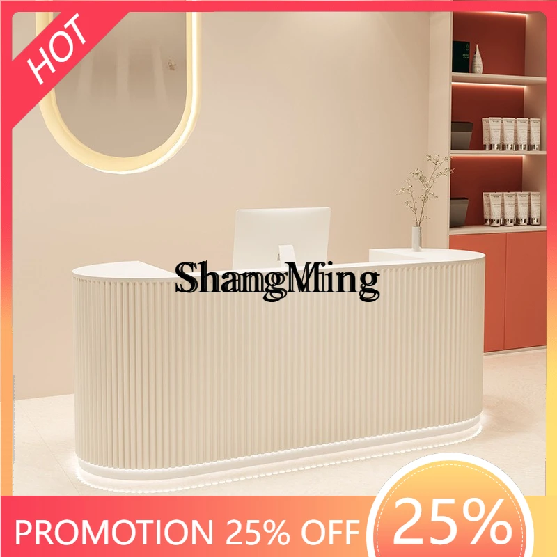 

SM home cream wind checkout page light luxury high-end nail salon front desk reception cabinet