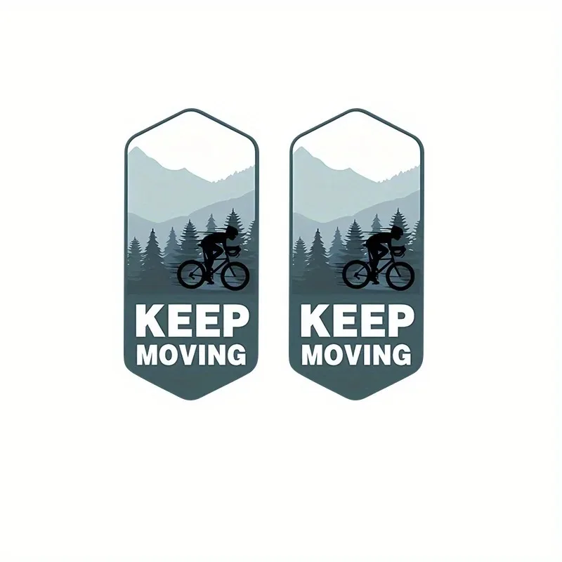 ملصق للدراجة الجبلية مكون من قطعتين - ملصق بإطار سداسي مقاوم للماء، تصميم المناظر الطبيعية (الجبال، أفق المدينة،