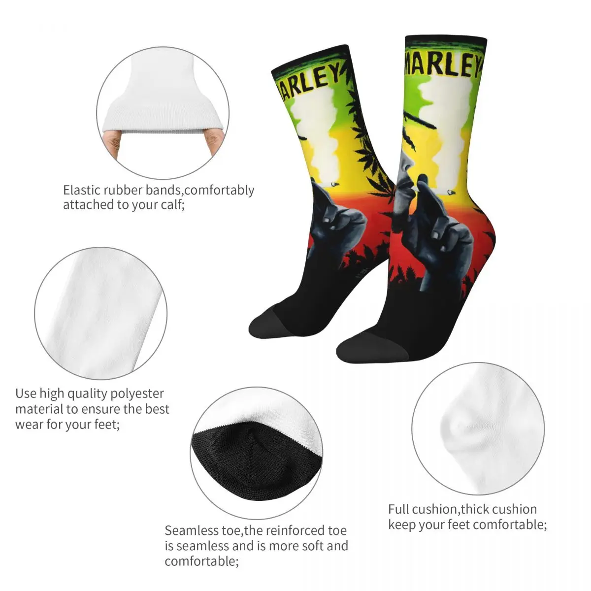 Fashion Male Men Socks Casual Bob-Marley Smoking Sock Jamaican Music Skateboard Women's Stockings Spring Summer Autumn Winter