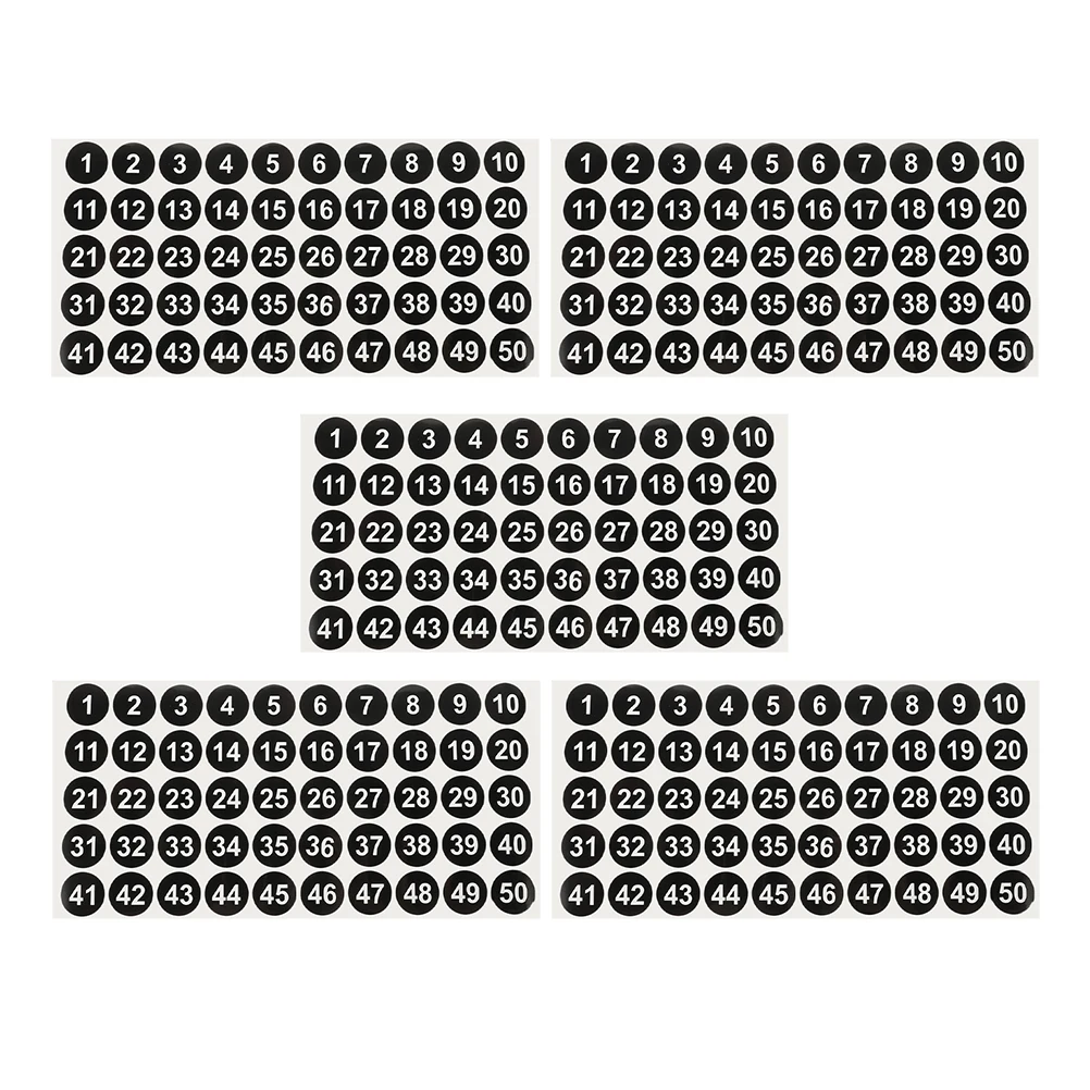 

5 Sheets Number Labels Self-Adhesive Digital Stickers 1-50 For Office Classroom Organization Numbered Stickers For Clothes Walls