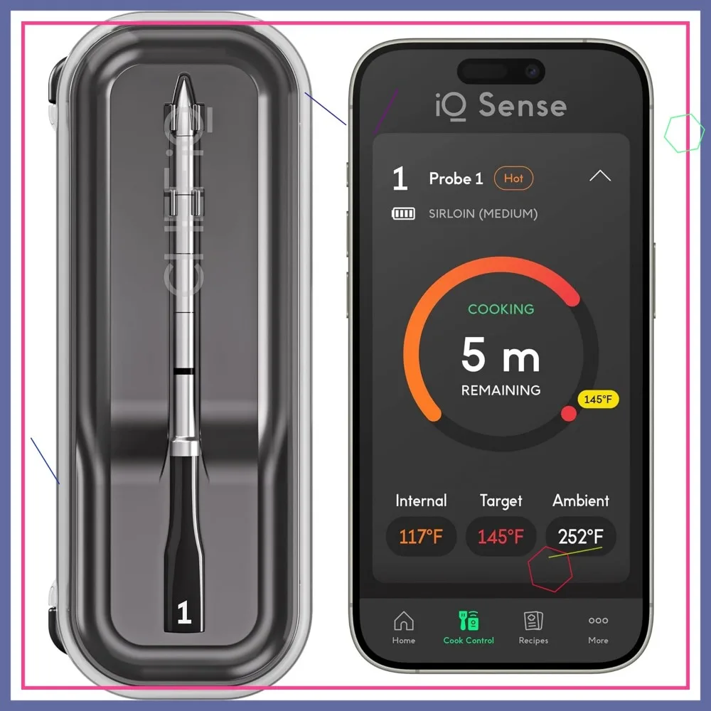 

Smart Wireless Meat Thermometer | Ultra-Thin Probe | WiFi Unlimited Range | 1000°F Heat Safe | 5 Sensors for BBQ, Grill, Oven