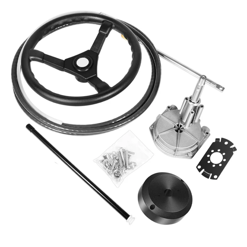 

Комплект морской подвесной поворотной системы рулевого управления с 15-футовым кабелем управления рулевым управлением и рулевым колесом 13,5 дюйма для яхт, рыбацких лодок