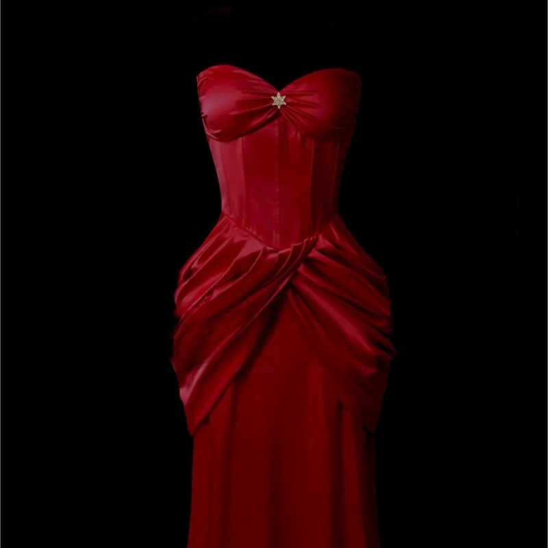 Christmas slim-fit corset with top long satin party birthday dress