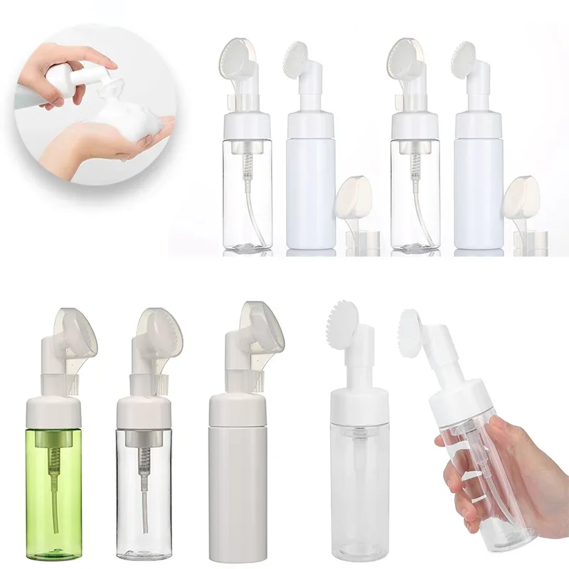 

5pcs 100-250ml Soap Foaming Bottle Mousse Foam Bottle Facial Cleanser Pump Dispenser with Silicone Foam Massage Clean Brush Head