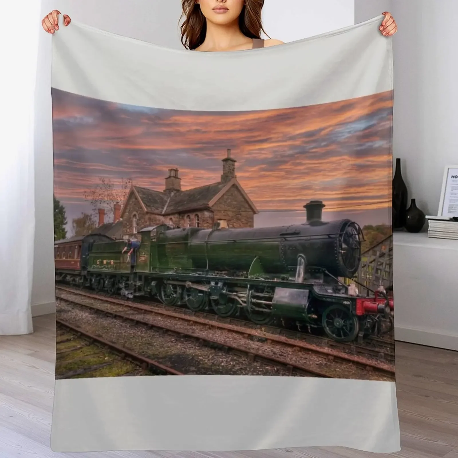 

New Great Western Railway Engine 2857 at Sunset Throw Blanket Flannel Fabric Single Soft Plush Plaid Extra Large Throw Blankets