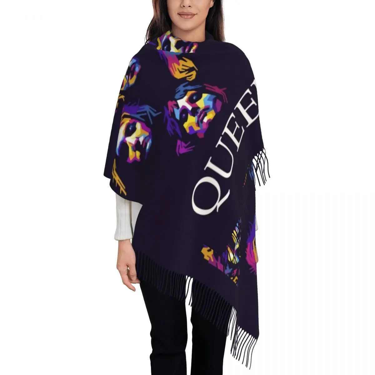 Customized Freddie Mercury Queen Band Tassel Scarf Women Soft Shawl Wrap Female Winter Scarves