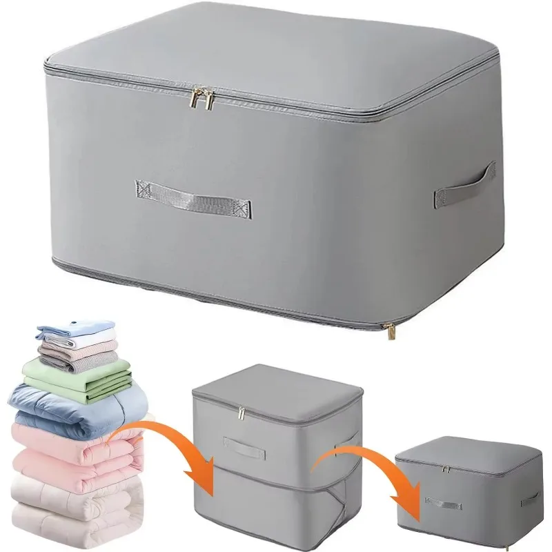 Large Capacity Quilt Storage Bag Foldable Clothes Organizer Box Heavy Duty Moving Packing Bin with Reinforced Handles Dustproof view 6