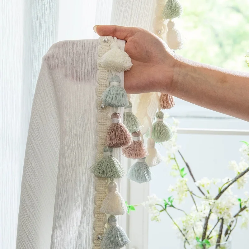 QGVLish 6M/lot Wood Balls Curtain Tassel Fringe Lace Trims DIY Sofa Stage Valance Edge Lace Ribbon Belt Curtain Accessories