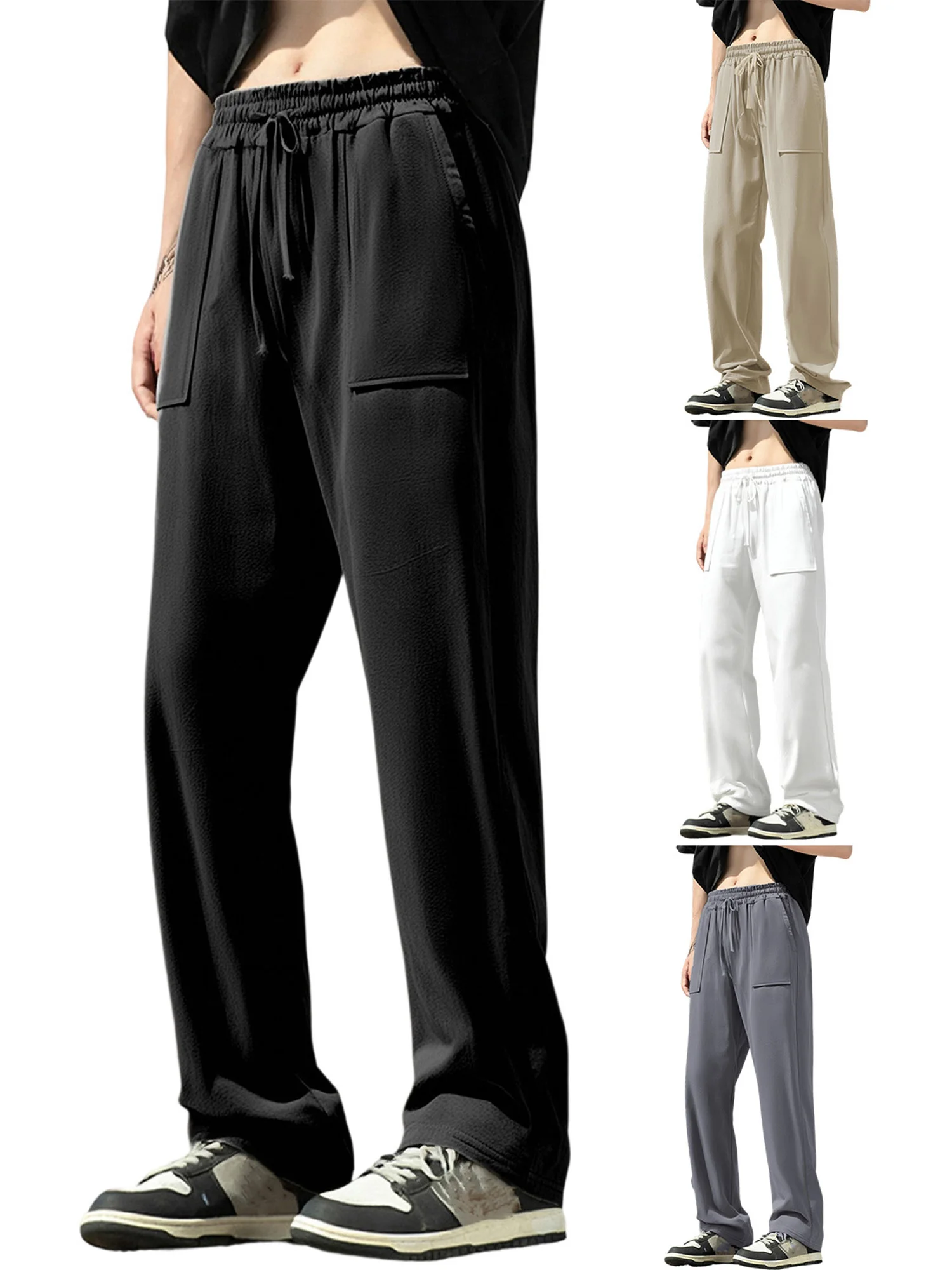 

Men s Lightweight Linen Drawstring Pants with Pockets Comfortable Solid Color Casual Trousers for Summer Travel Vacation