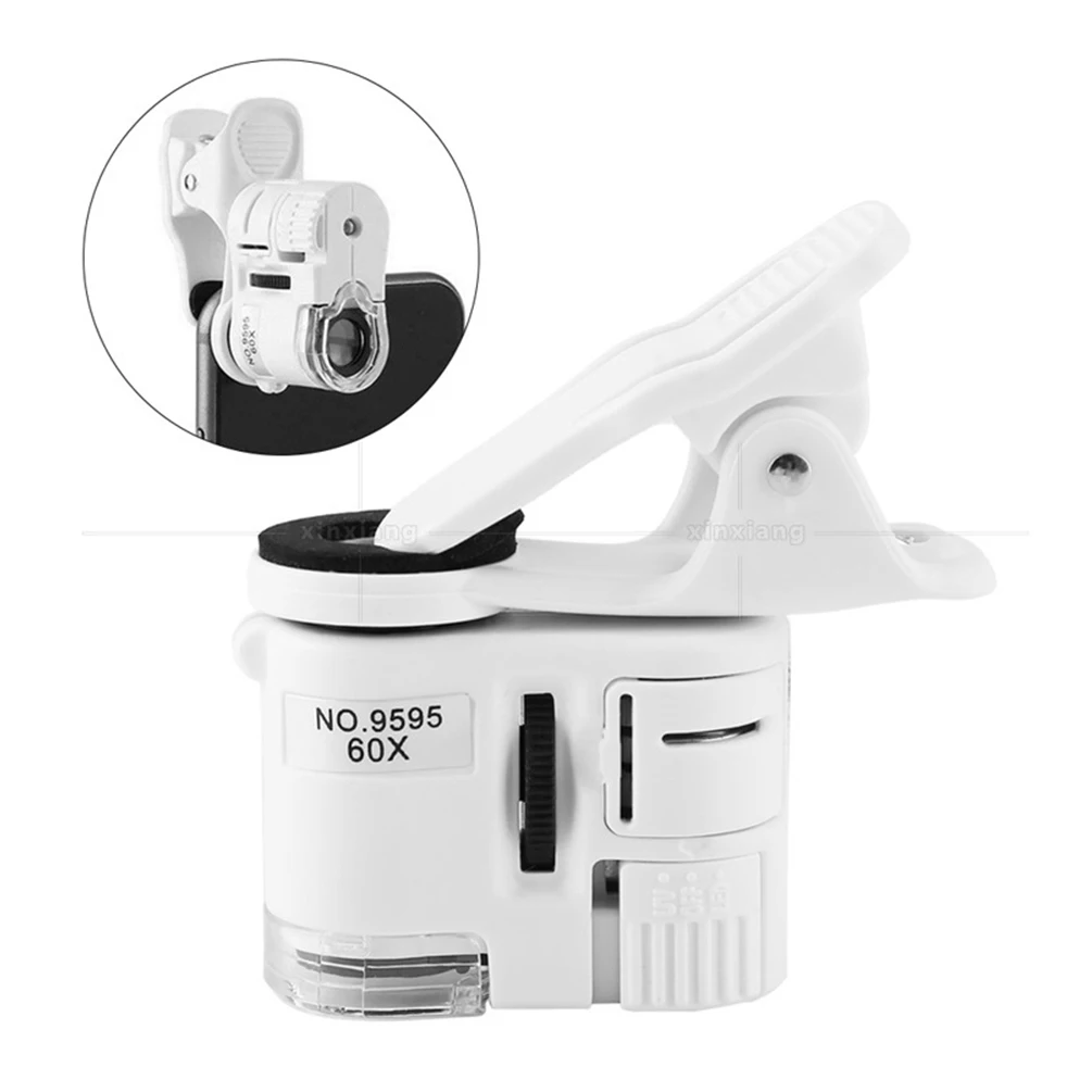 60X Mobile Phone Microscope Magnifier Universal Clip-On Phone Magnifying Len Macro Zoom Focusing Adjusted Pocket Microscope