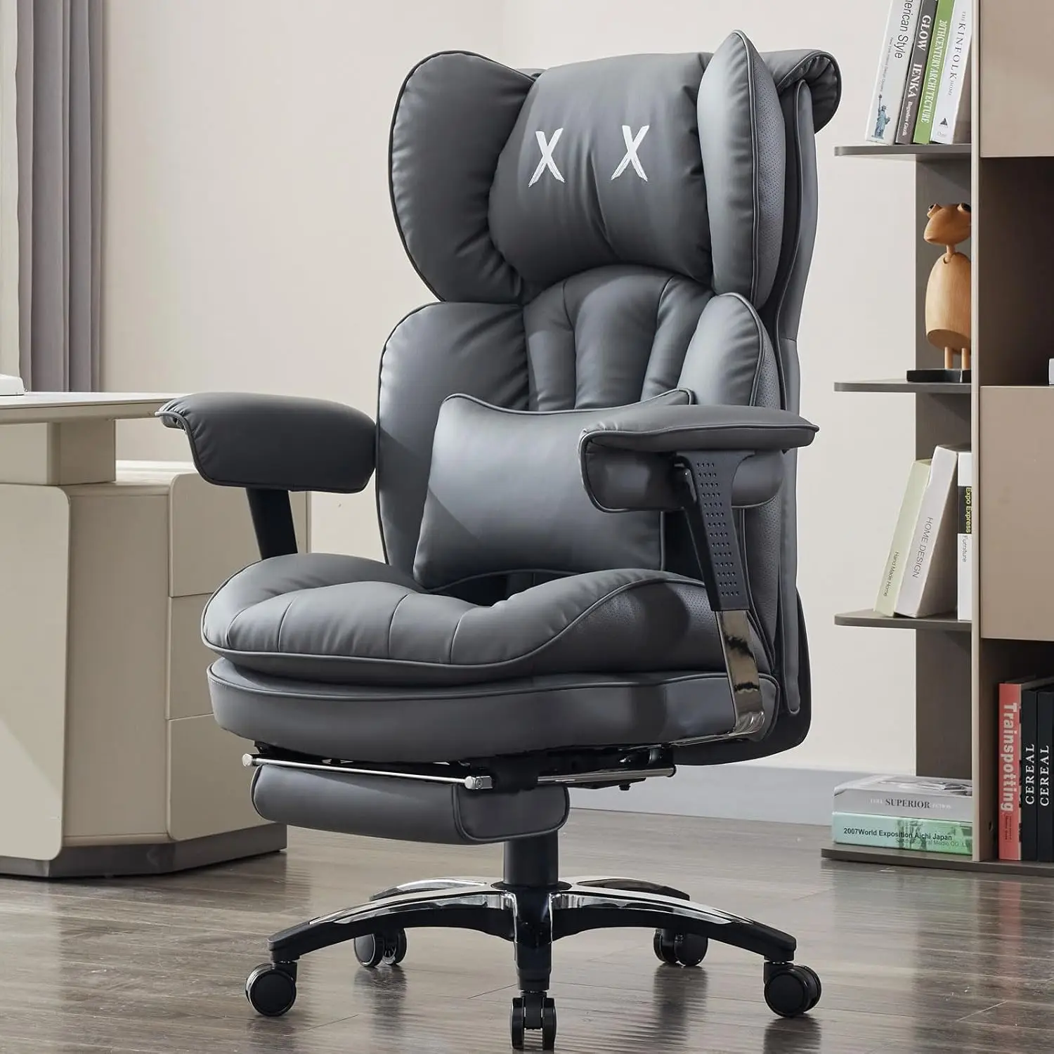 

Efomao Большое и высокое офисное кресло с подставкой для ног — компьютерное кресло с высокой спинкой и регулируемыми подлокотниками, офисное кресло Executive с W