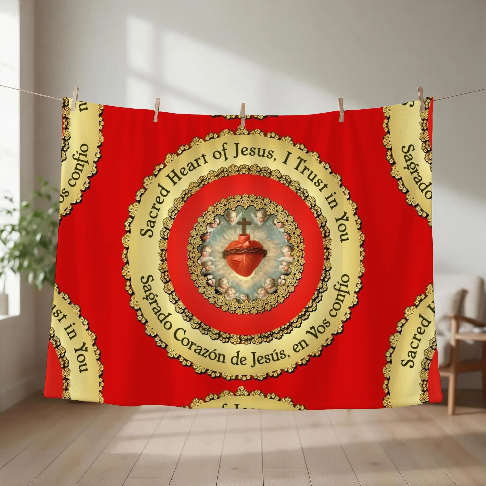 Sacred Heart of Jesus Spanish Sagrado Corazon Detente Catholic Prayer Bi-lingual 210 Throw Blanket