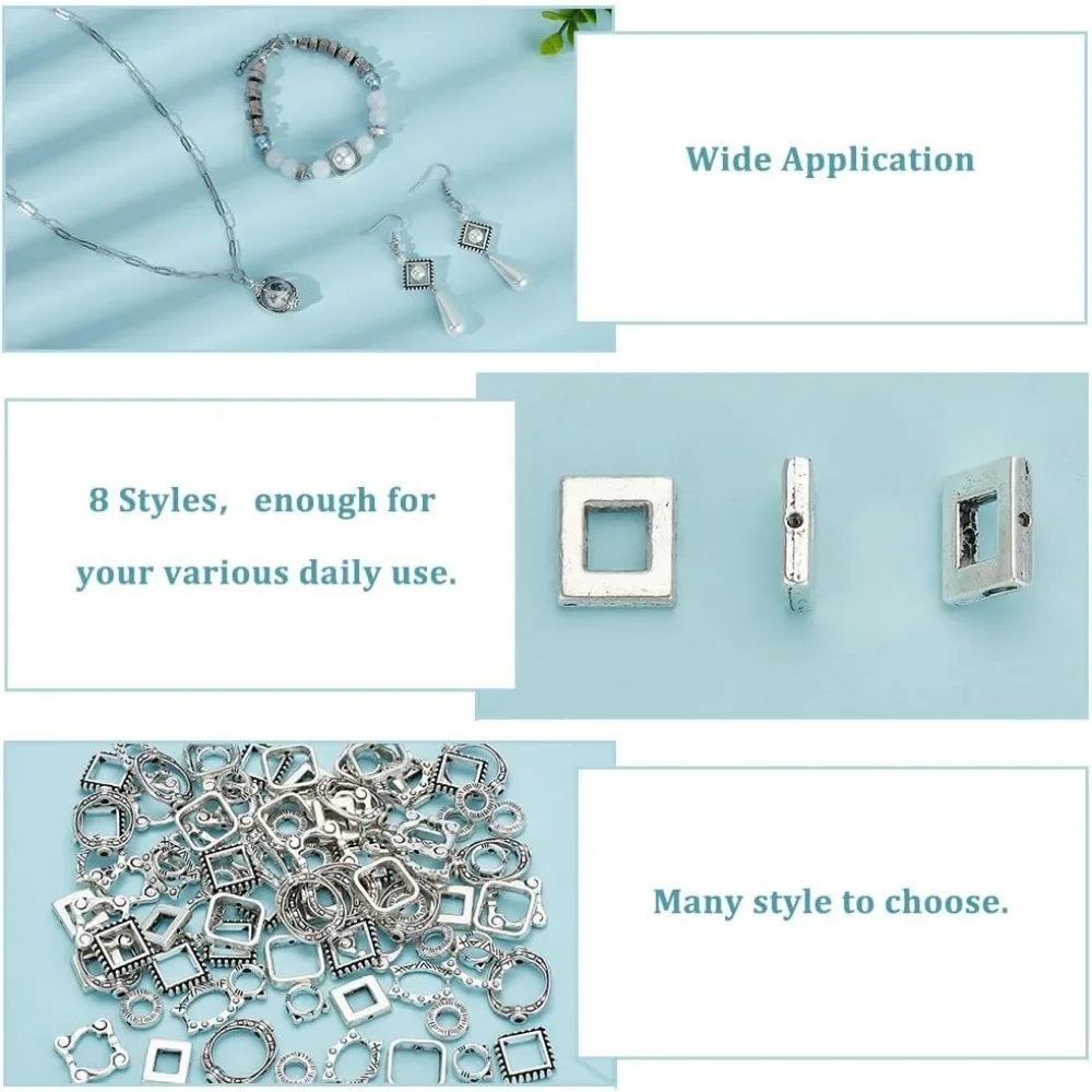 112pcs 8 Styles Bead Frames Double Hole Frame Spacer Beads Square/Oval/Round Bead Hugger Frame Connectors for DIY Earring