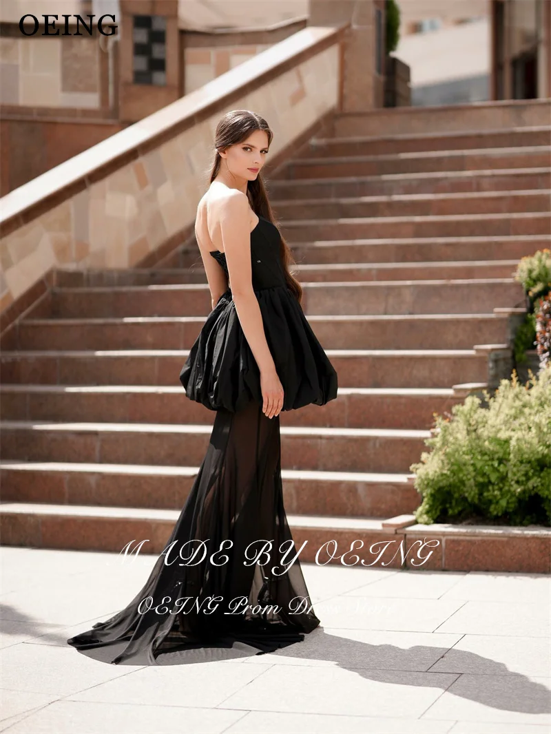 OEING Classic A-Line Black Prom Dresses Strapless Puff Half Sleeves Party Gowns Floor Length Evening Dresses 2025 Customized