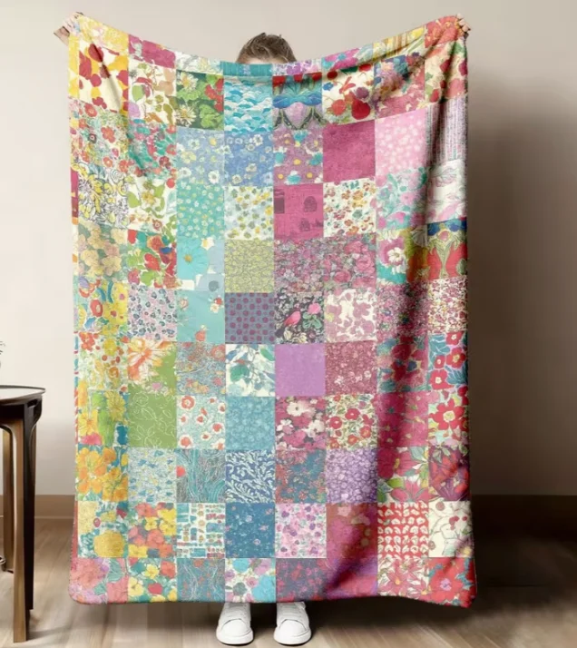 Farbenfrohe Patchwork-Blumen-Quiltdecke, Weiche Polyester-Wurfdecke mit Modernem Geometrischem Muster für Ganzjahres-Komfort, Ideal für Wohndekoration – Detail 7