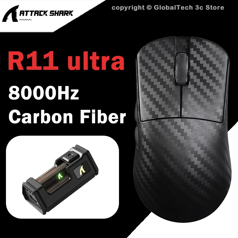 

ATTACK SHARK R11 Ultra Wireless Gaming Mouse 8000Hz 49g Lightweight PAW3950MAX 42000DPI Tri-Mode Bluetooth Wired for PC MAC