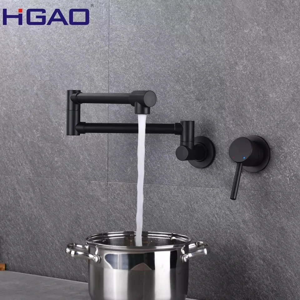 

Wall mounted Pot Filler Faucet Solid Brass Black Folding Kitchen Faucet Cold hot water Kitchen mixer Tap Top Quality