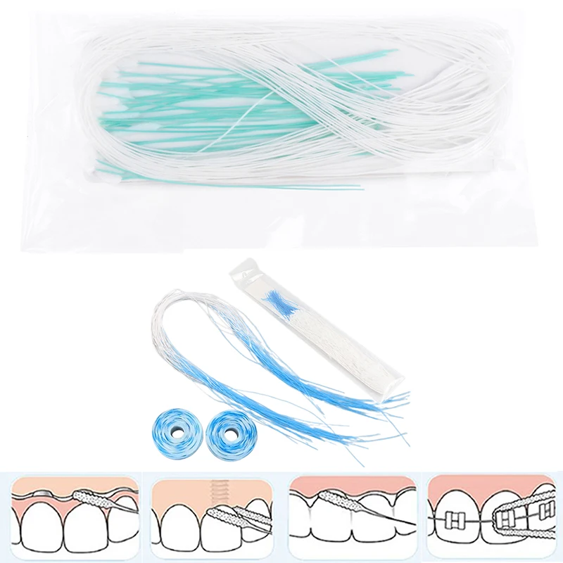 50pcs/box Threaders Tooth Floss Toothpick Tool Floss Holders Between Orthodontic Braces Bridge Dental Oral Clean