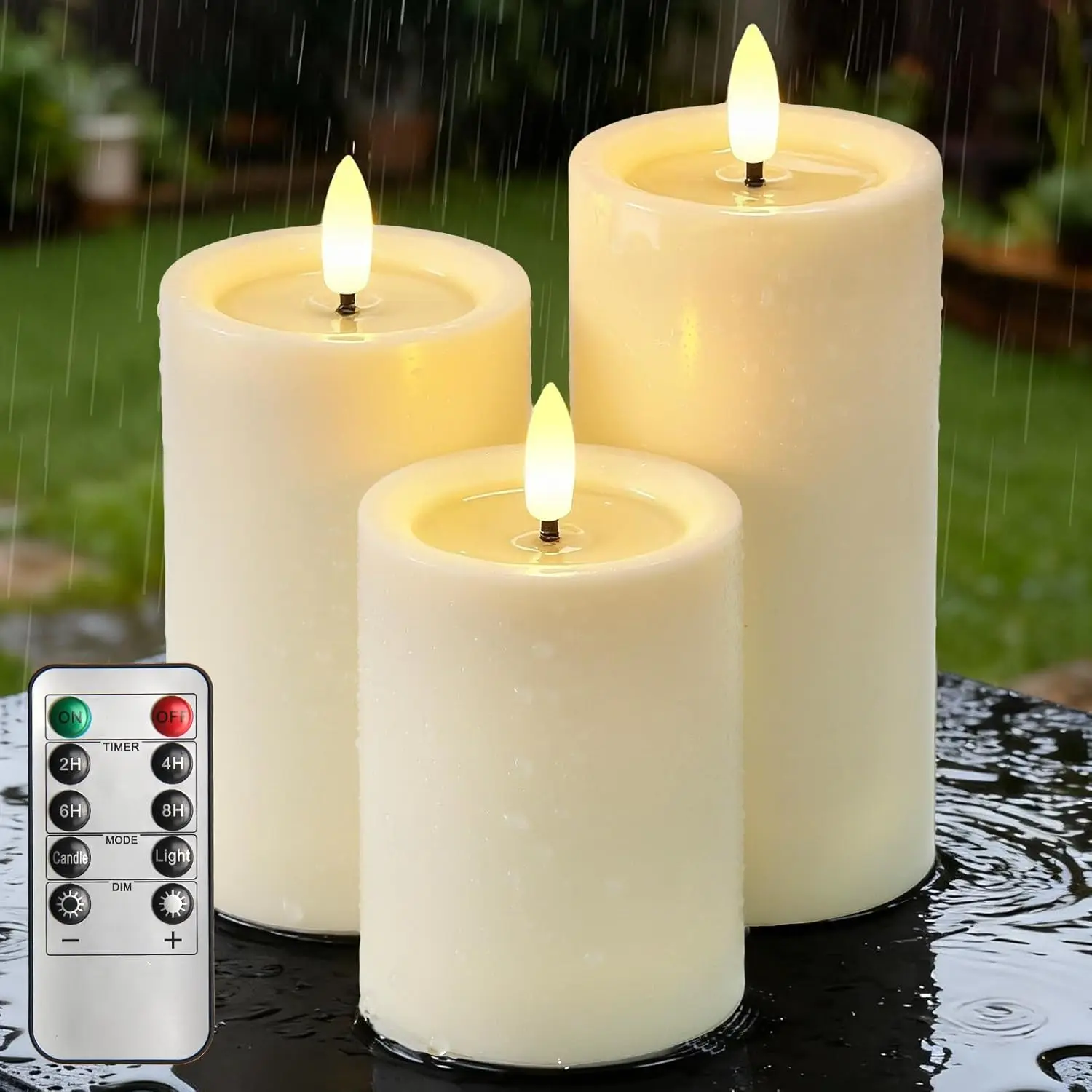 

Набор из 3 беспламенных мерцающих светодиодных свечей с дистанционным управлением и таймером, эффект плавящегося воска, реалистичный 3D-эффект пламени, светодиодная лампа-свеча в форме столба