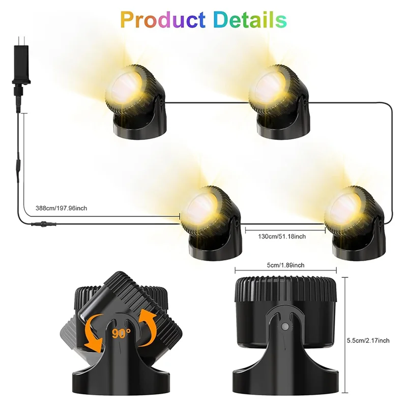 

ABHI-RGB Pond Lights Withtimer Colorful Landscape Spotlights Forfish Aquarium Tank Garden Multicolor US Plug
