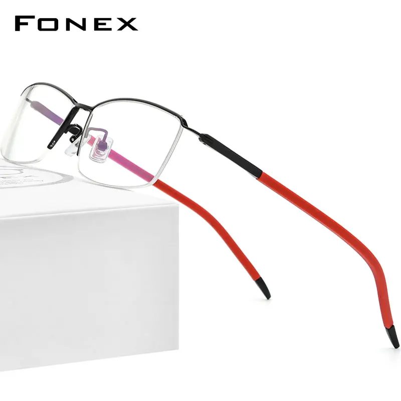 FONEX Pure Titanium Glasses Frame Men Half Square Eyeglasses 2021 New Semi Rimless Eyewear F1015