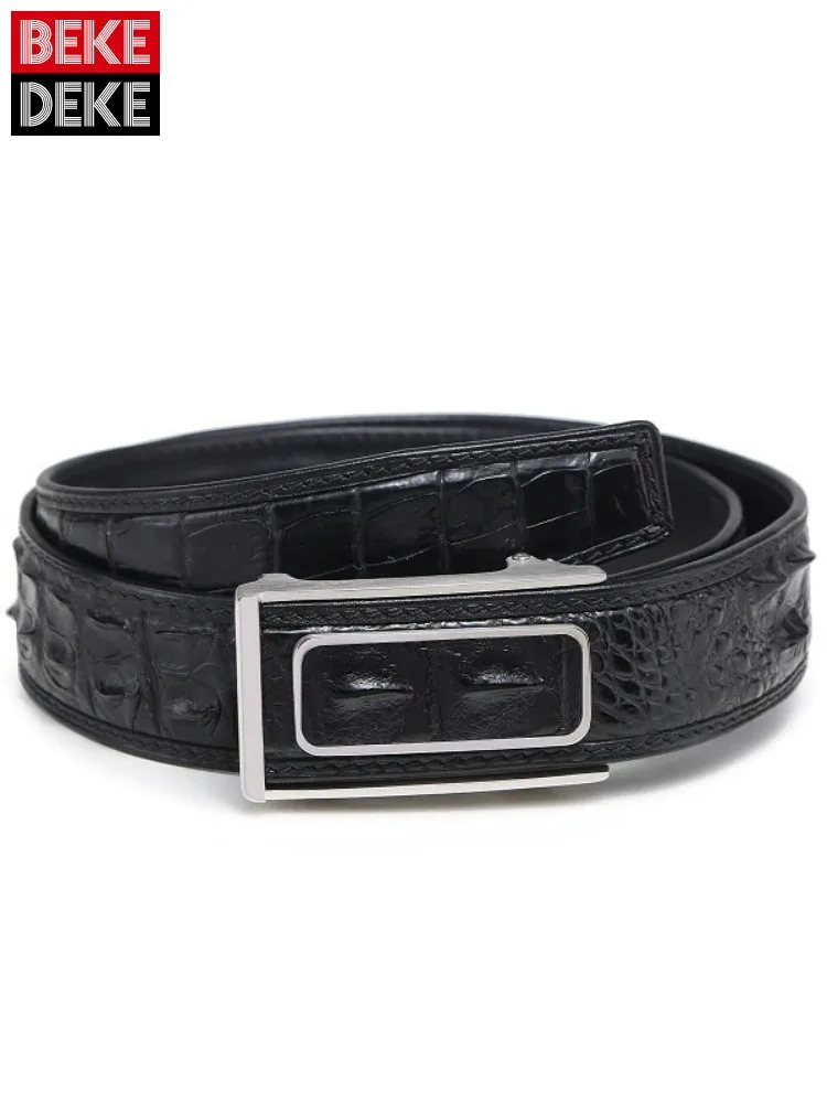 Mens Genuine Leather Belt Solid Color Fashion Smooth Buckle New Business Casual Office Men Crocodile Skin Waistband For Pants
