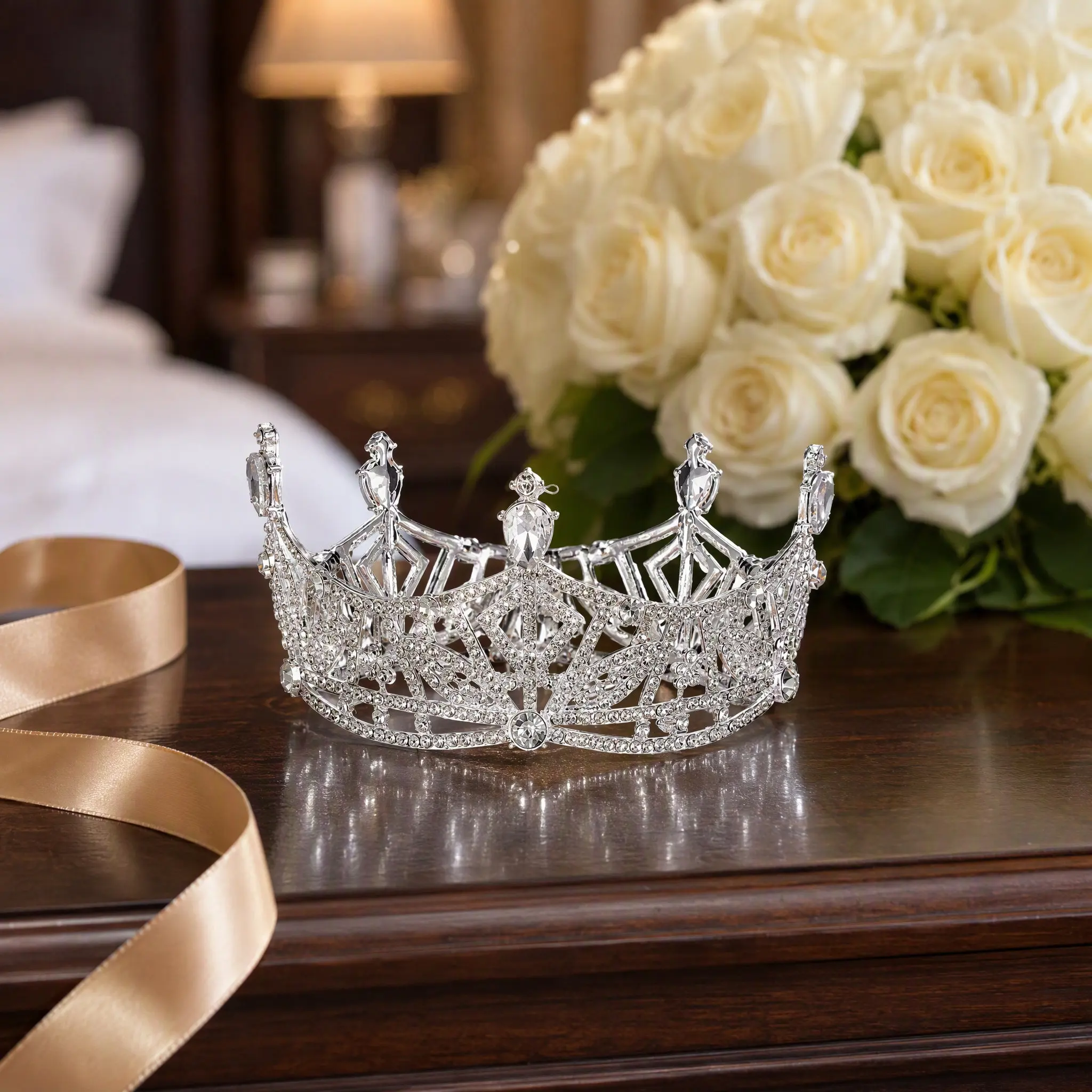 Retro Alloy Large Round Rhinestone Crown Bridal Headwear Wedding Crown for Women Engagement Elegant Style Bridal Headwear