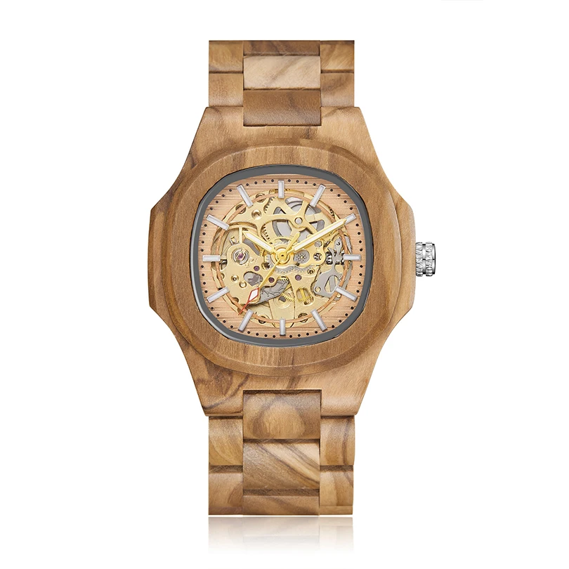 Bamboo Automatic Mechanical Watch Hollow Wood Dial Men Skeleton Wooden Clock Male Orologio Business Man Hombre Relogio Masculino