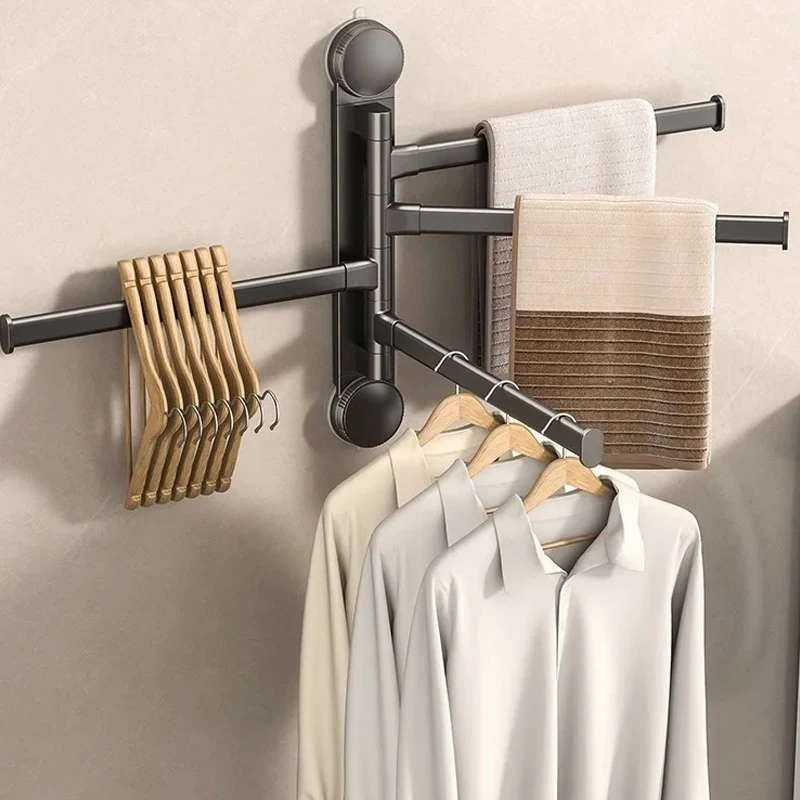 No Need To Drill Suction Cup Rotating multi-bar towel rack Bathroom hanger Folding artifact Multifunctional shelf Kitchen shelf