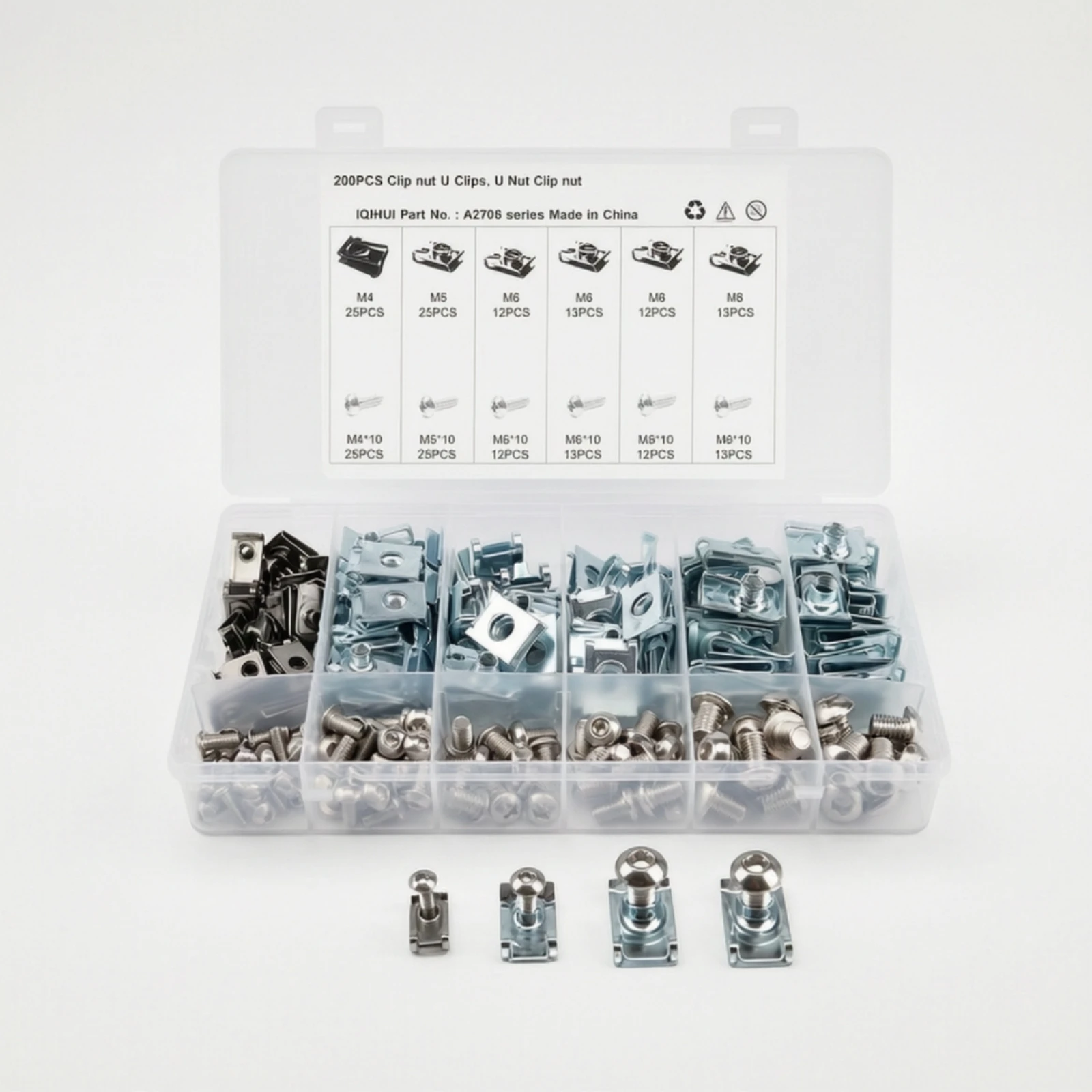 200 Pieces Type B Spring Clip Nut Assortment Assorted Sizes Automotive Clip Nut Assortment with Bolts Fasteners Secure Fit
