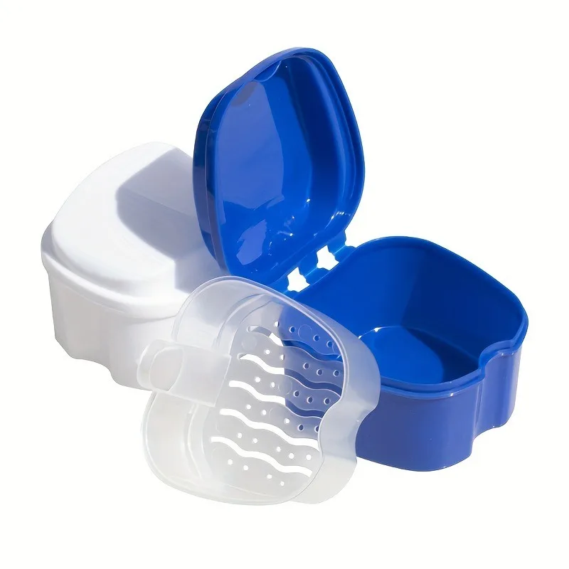 Denture Bath Box Organizer Dental False Teeth Storage Box with Hanging Net Container Cleaning Teeth Cases Artificial Tooth Boxes