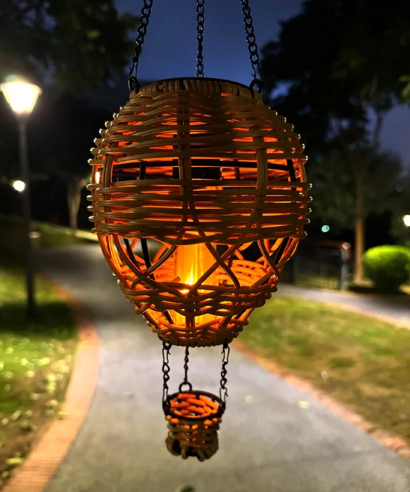 Hanging ornament rattan plaited articles Flame hanging lantern hot balloon solar garden decoration