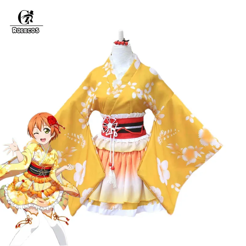 ROLECOS Anime Love Live Cosplay Costumes Rin Hoshizora Kimono Cosplay Costumes Love Live Yukata Yellow Kimono Cosplay