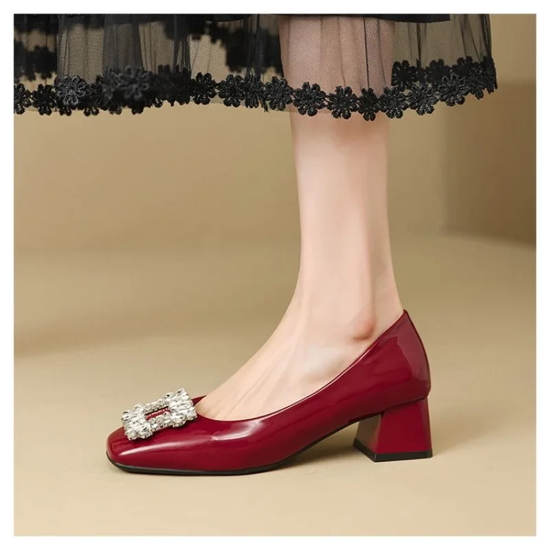 2026 New Arrive Tall Wine red Slip-On Mary Jane Pumps Engagement Shoes Women Rhinestone High Heels Not Tired Feet Wedding Shoes