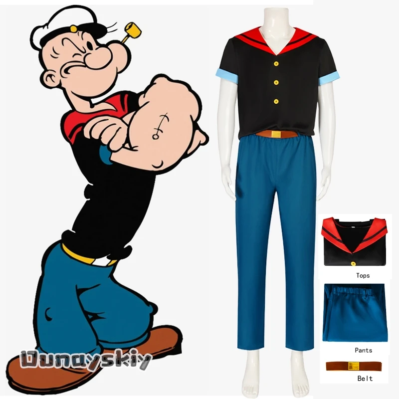 クラシック漫画ポパイセーラーコスプレ衣装帽子付き面白いロールプレイ衣装-xs-3xl-ユニセックス衣装ハロウィンロールプレイスーツ