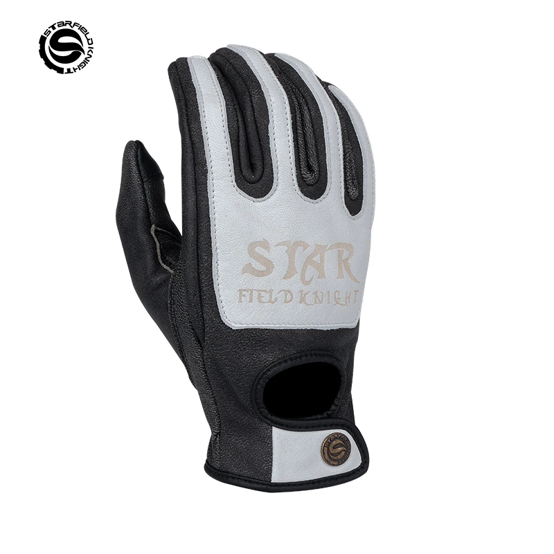 

Белые мотоциклетные перчатки Star Field Knight в стиле ретро, летние дышащие перчатки с полным пальцем из натуральной козьей кожи, нескользящие, износостойкие